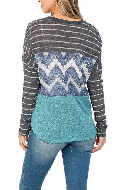 Oddy - Colorblock Front Tie Long Sleeve Top - Rack Hunt