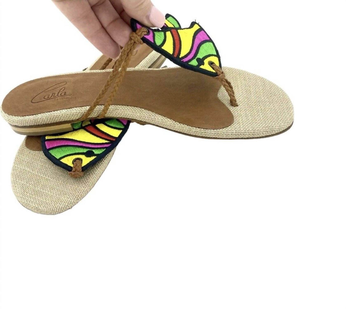 Carla Saint-Barth - Women's Multi Color Fish Embroidery Thong Sandals - Rack Hunt -