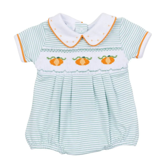 Magnolia Baby - Boy's Lil' Pumpkin Classics Smocked Short Sleeve Bubble - Rack Hunt