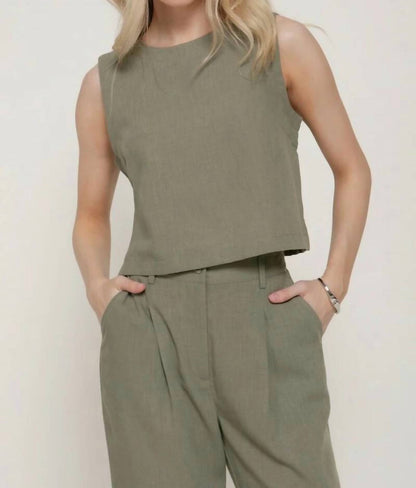 Linen-style Crop Top And Pant Set