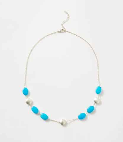 Women's Silver Bead Station Necklace