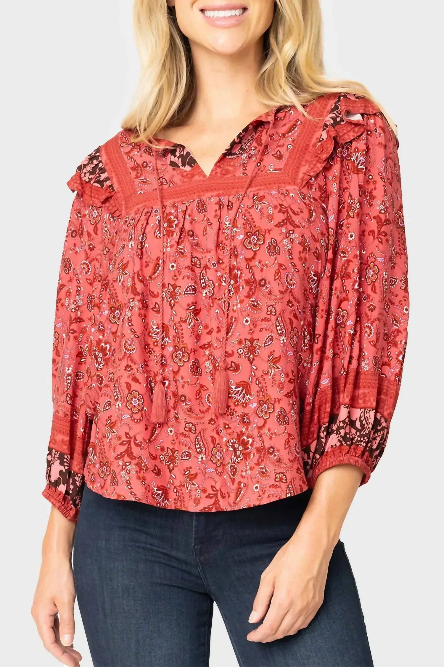 Gibsonlook - Harvest Moon Border Print Blouse - Rack Hunt