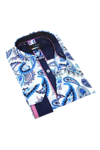 Paisley Button Down Shirt With Accent Trim