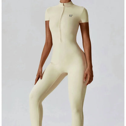 Rockstar Peach - Scuba Short Sleeve Zip Jumpsuit - Rack Hunt