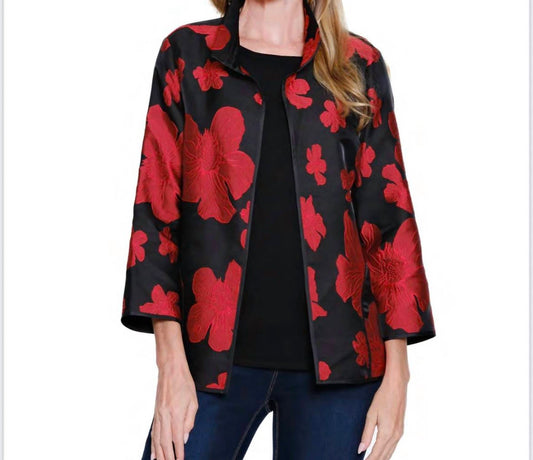 3/4 sleeve open front jacket with pockets