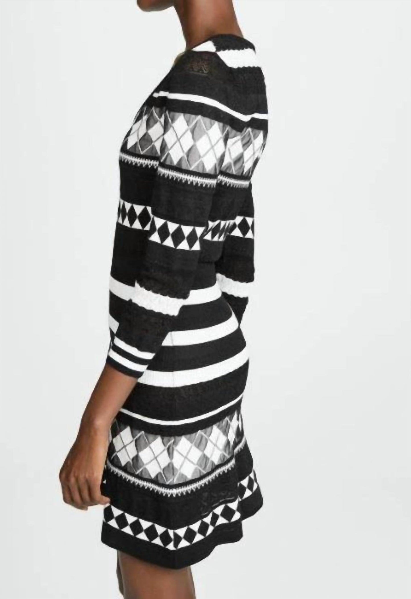 Boutique Moschino - Black White Knit Argyle Knit Dress - Rack Hunt -