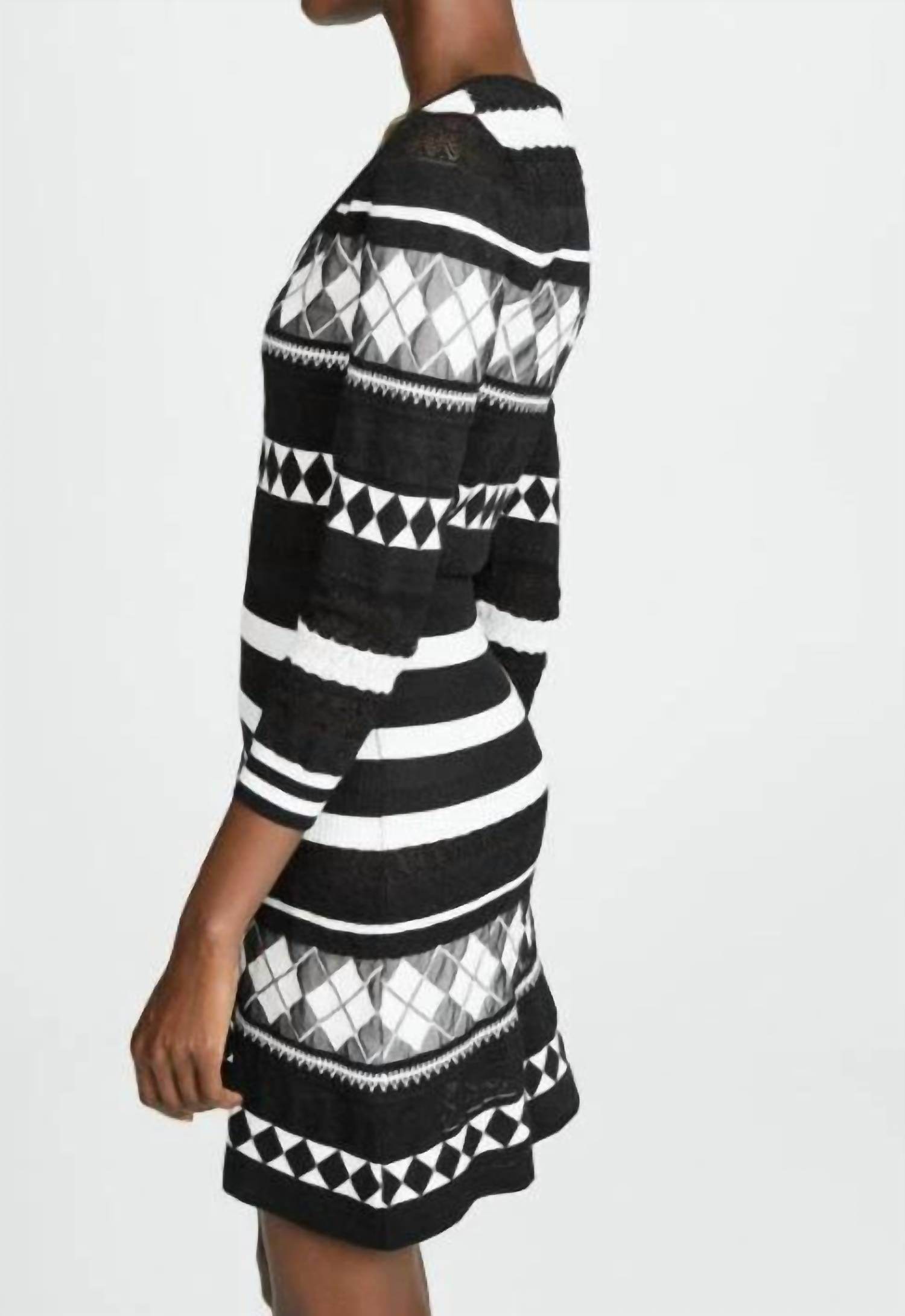 Boutique Moschino - Black White Knit Argyle Knit Dress - Rack Hunt -
