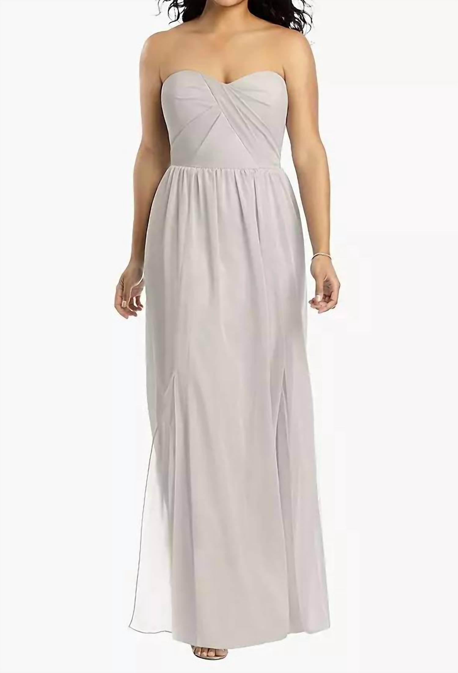 Dessy - Strapless Draped Bodice Maxi Dress With Front Slits - Rack Hunt -