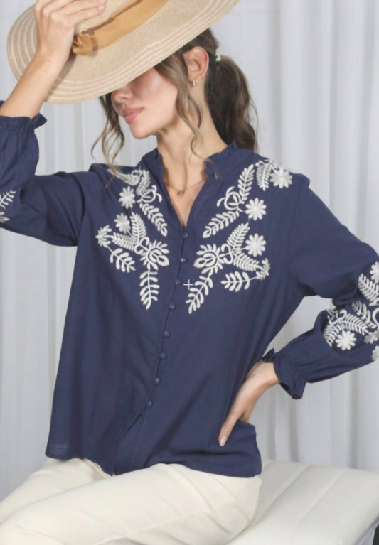 Vee Neck Embroidered Blouse