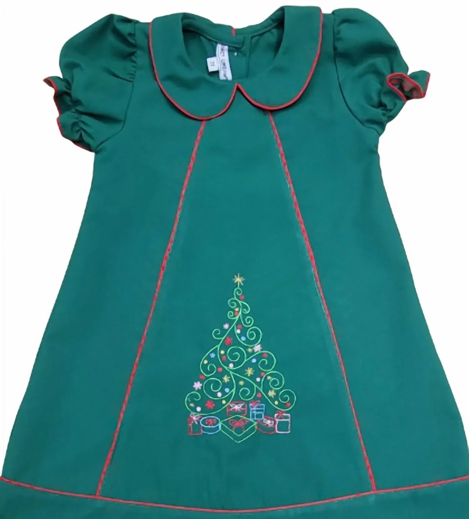 Muguet Collection - Girl's Christmas Tree Embroidered Hunter Dress - Rack Hunt