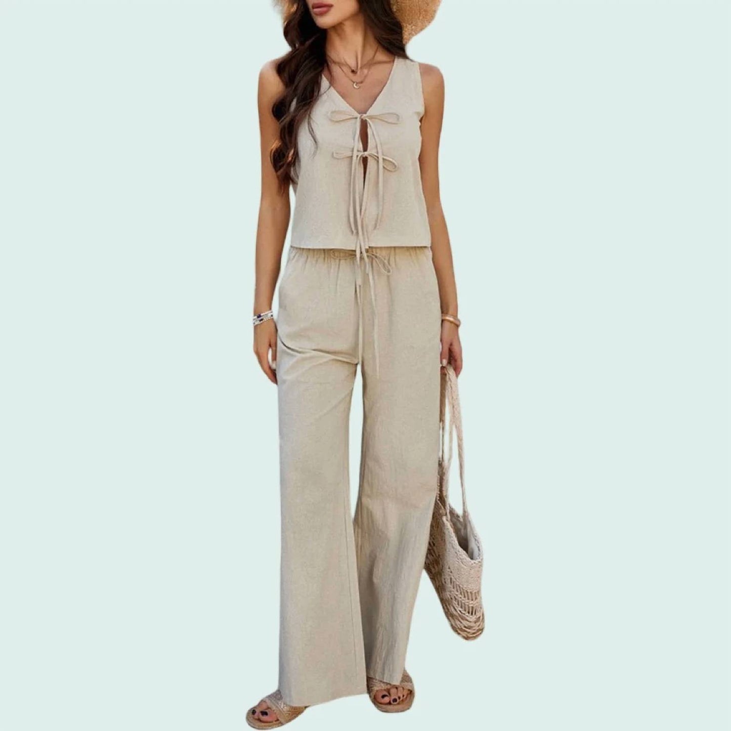 Tansy Tie-front Wide Leg Pant Set