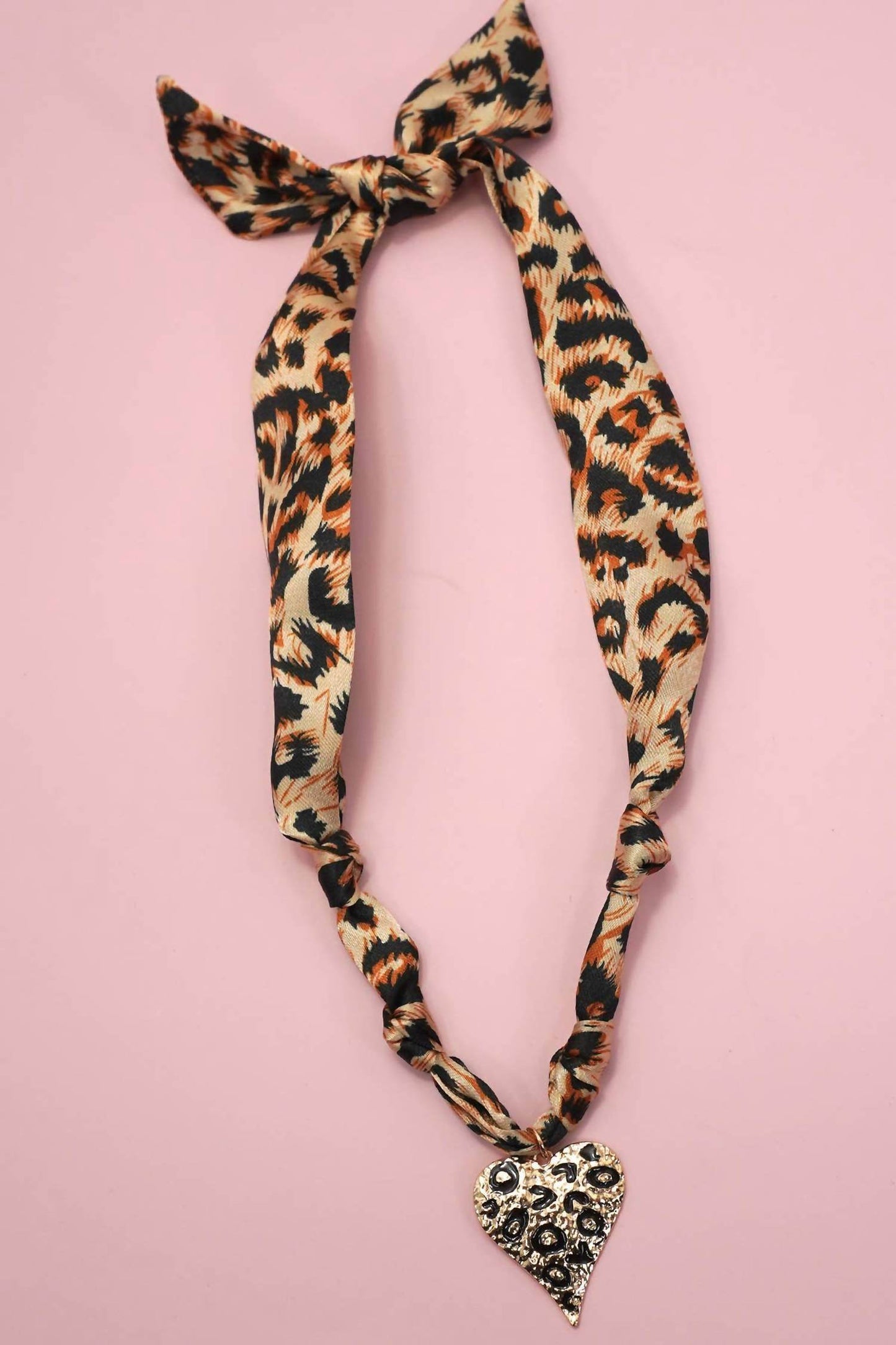 Wall to Wall - Leopard Knotted Scarf Layering Necklace with Leopard Heart Charm - Rack Hunt -