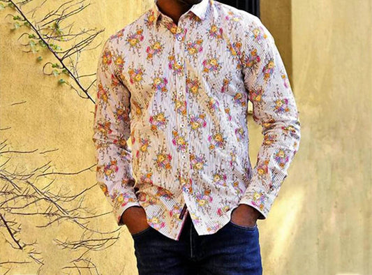 Stripe Floral Button Down Shirt