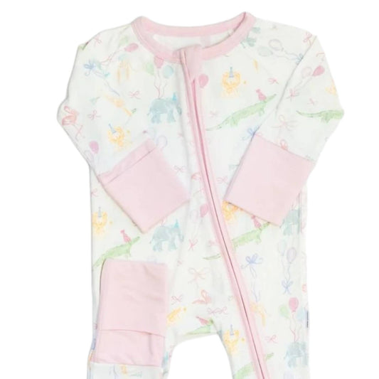 Kids Birthday Zoo Animals Bamboo Zip Sleep Romper