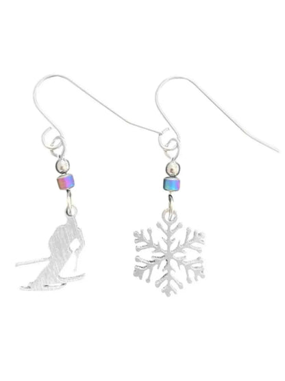 Close 2 Ur Heart - Women's Skier And Snowflake Earrings - Rack Hunt