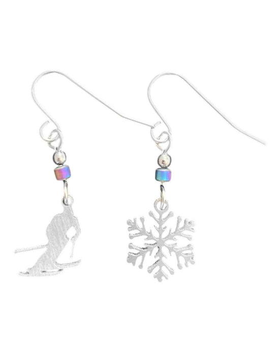 Close 2 Ur Heart - Women's Skier And Snowflake Earrings - Rack Hunt -