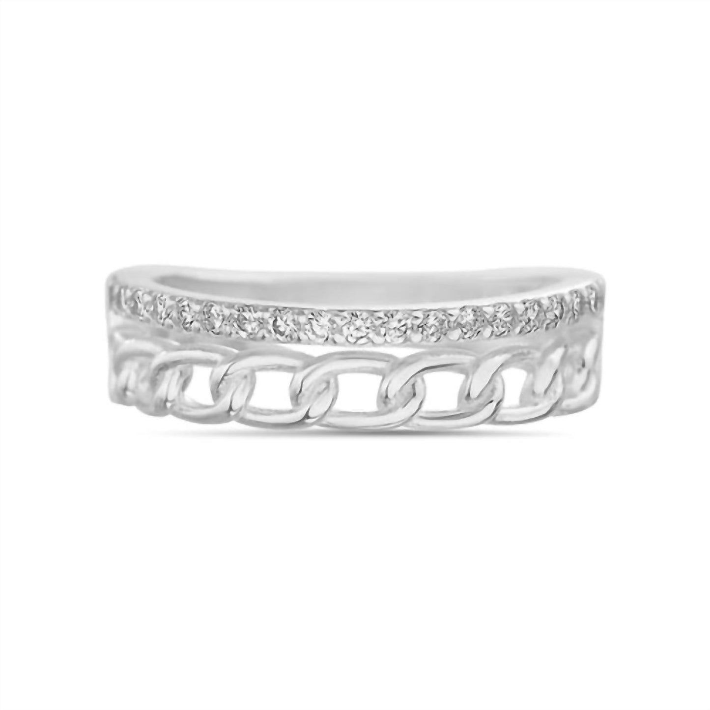 Allyanna Gifts - Women's Cubic Zirconia Band & Cuban Link Split Band Ring - Rack Hunt