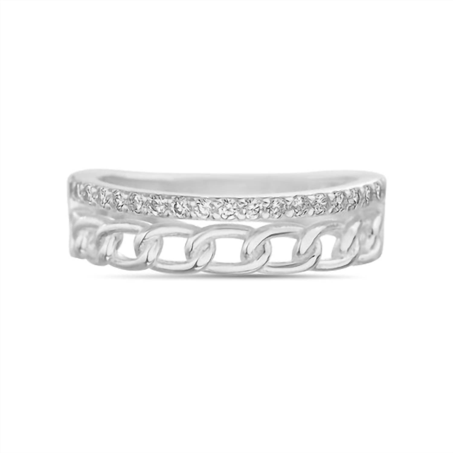 Allyanna Gifts - Women's Cubic Zirconia Band & Cuban Link Split Band Ring - Rack Hunt