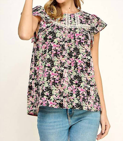 Floral Print Blouse with Crochet Trim