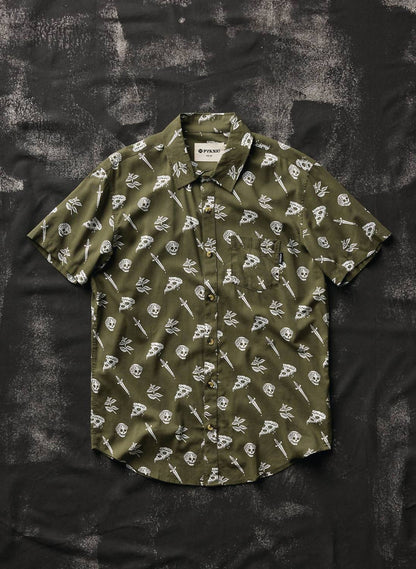 Pizza Slayer Tattoo Flash Casual Button Up Shirt
