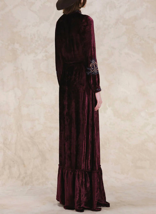 Velour Embroidered Maxi Dress