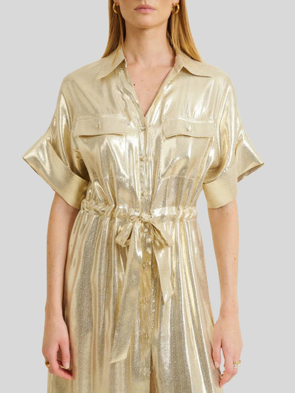 Perla Metallic Silk-blend Midi Dress