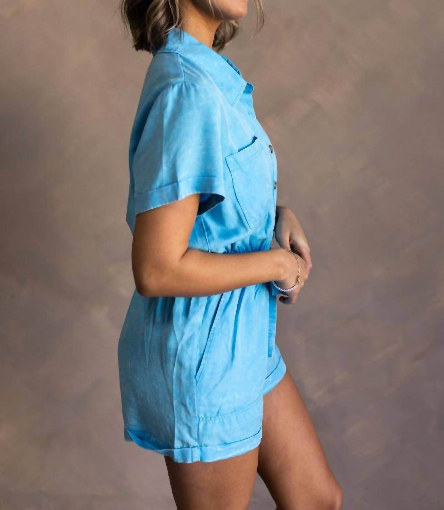 Love You Bunches - Delilah Washed Short Sleeve Romper - Rack Hunt -