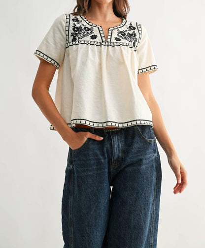 Embroidered Floral Cotton Blouse