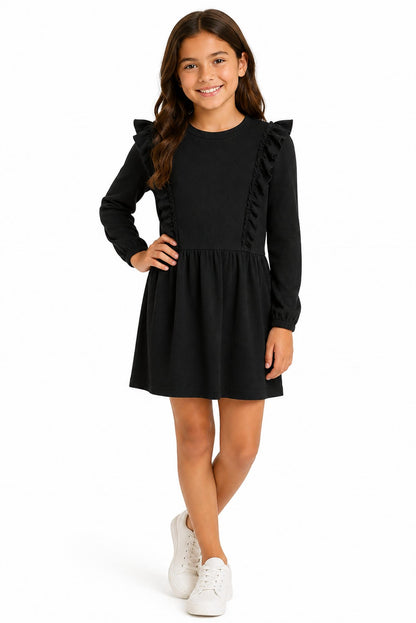 Girls Drop Waist Ruffle Trim Dress