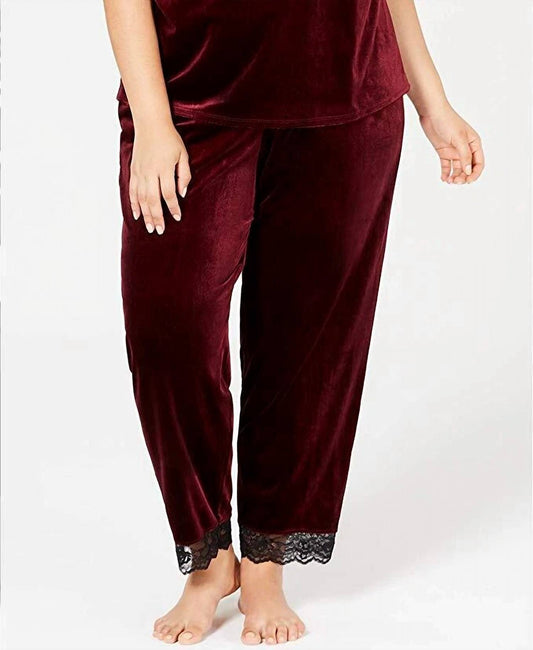 Lace Trim Velvet Pajama Pants - Plus