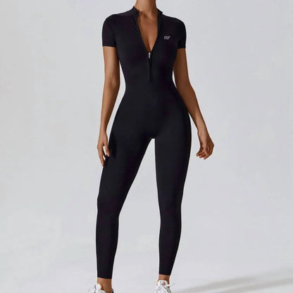 Rockstar Peach - Scuba Zip Short Sleeve Jumpsuit - Rack Hunt