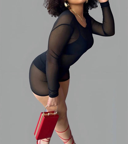 You Need Me Stretchy Mesh Bodysuit Short Set