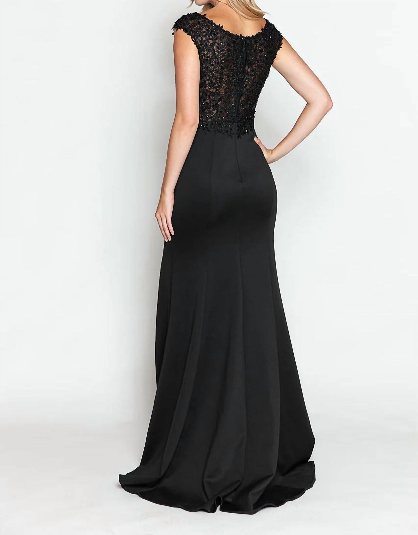 Boat Neck Cap Sleeve Sheath Gown