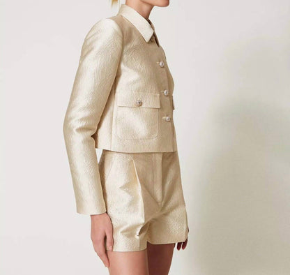 Short brocade jacquard jacket
