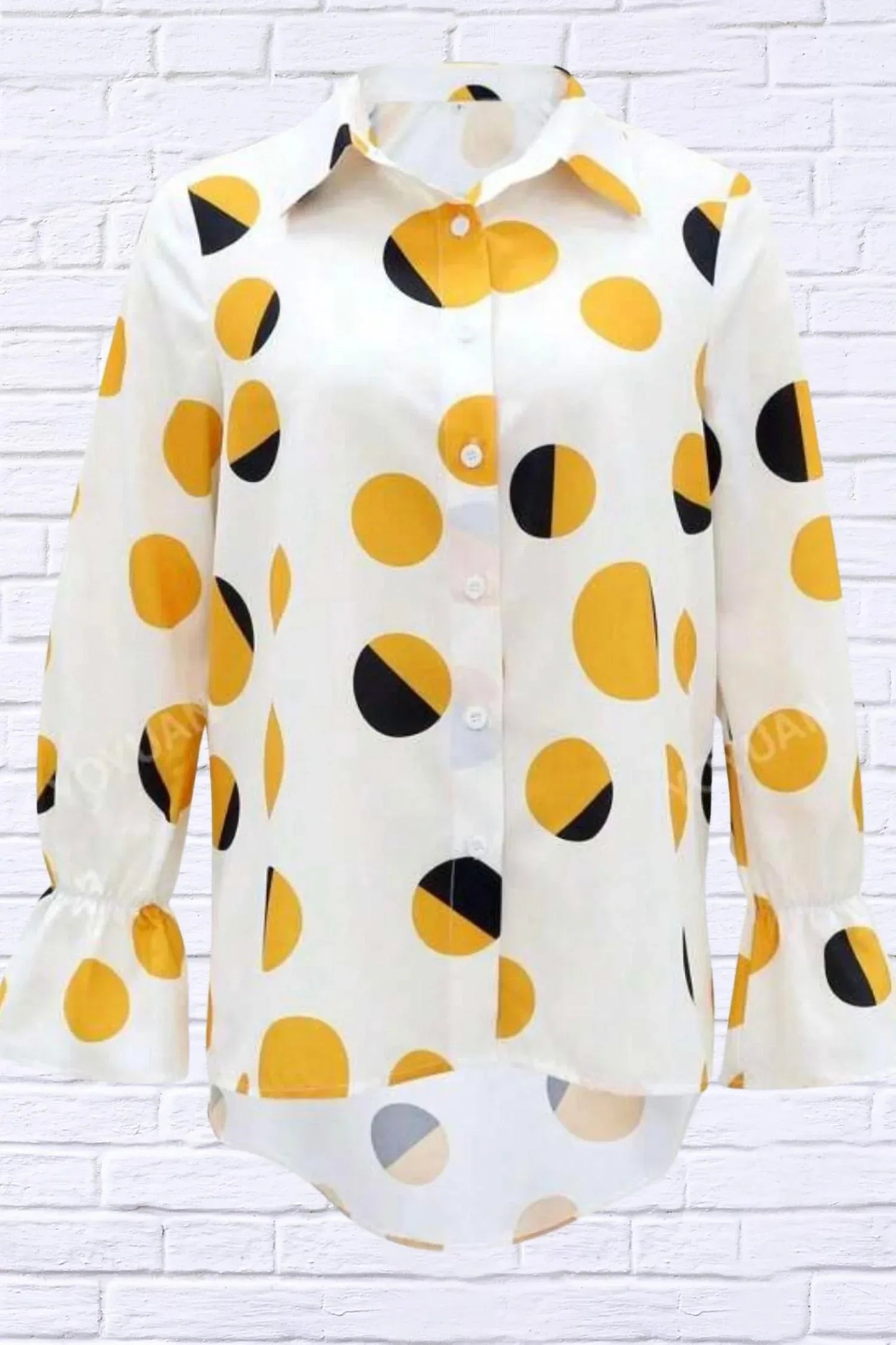 Diva USA - Polka Dot Asymmetrical Shirt with Flared Sleeve - Rack Hunt