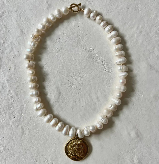 House of Olia - Freshwater Pearl And Vintage Coin Necklace - Rack Hunt