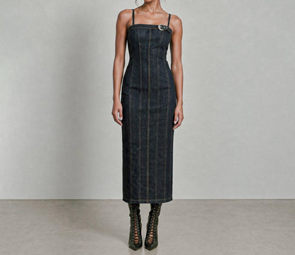 Denim Buckle Midi Dress