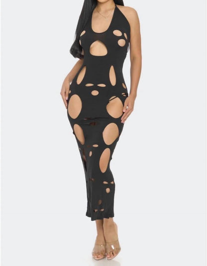 Don't Watch The Clock - Cut Out Halter Back Cut Out Maxi Dress