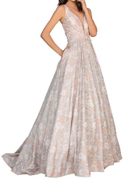 V-neckline Lace Maxi Party Dress