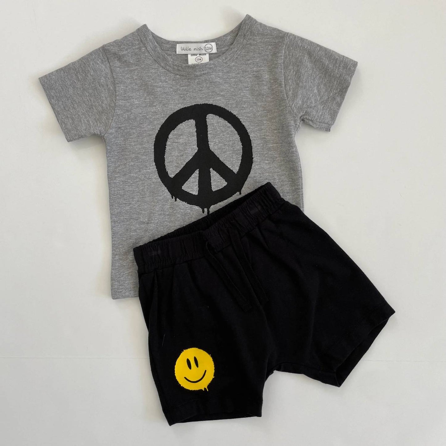 Kids' Drip Peace Sign & Smiley Short Set
