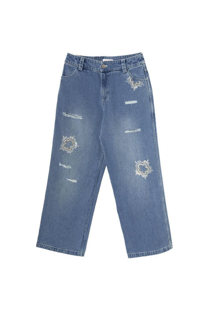 Sasha+Z - Women's Stone Embossed & Distressed Denim Pant - Rack Hunt