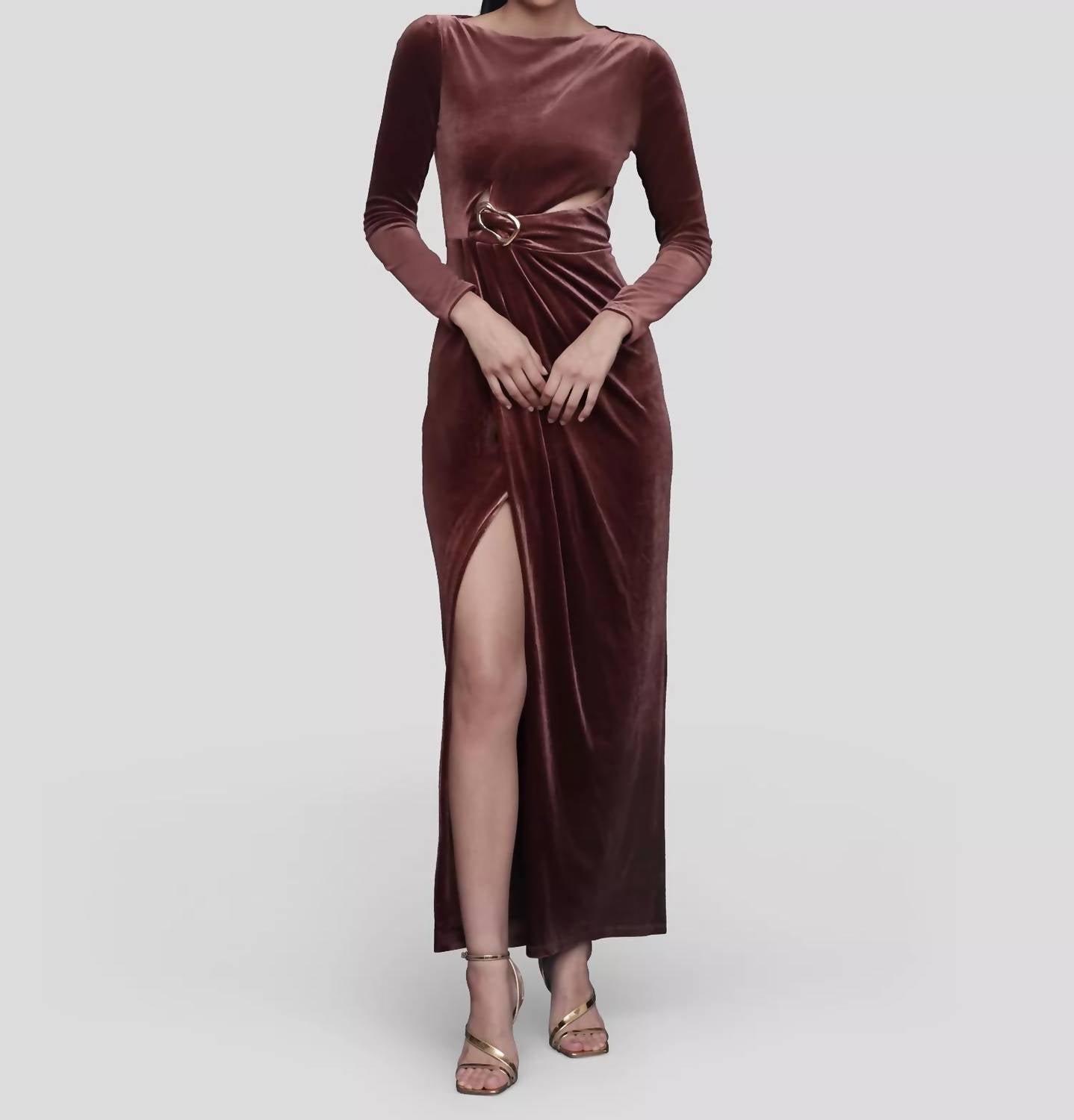 Velvet Cutout Drape Maxi Dress