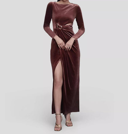 Velvet Cutout Drape Maxi Dress
