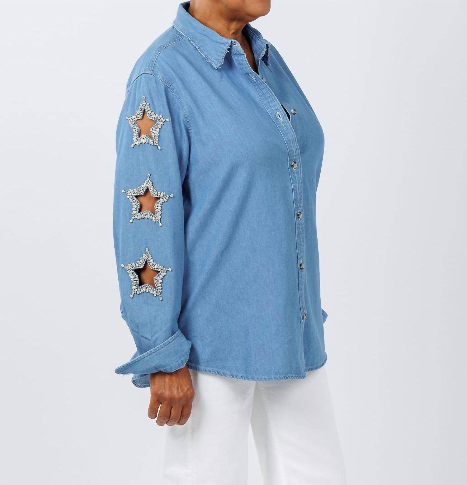 Suzy T - Women's Stars Cut Out Shirt - Rack Hunt -