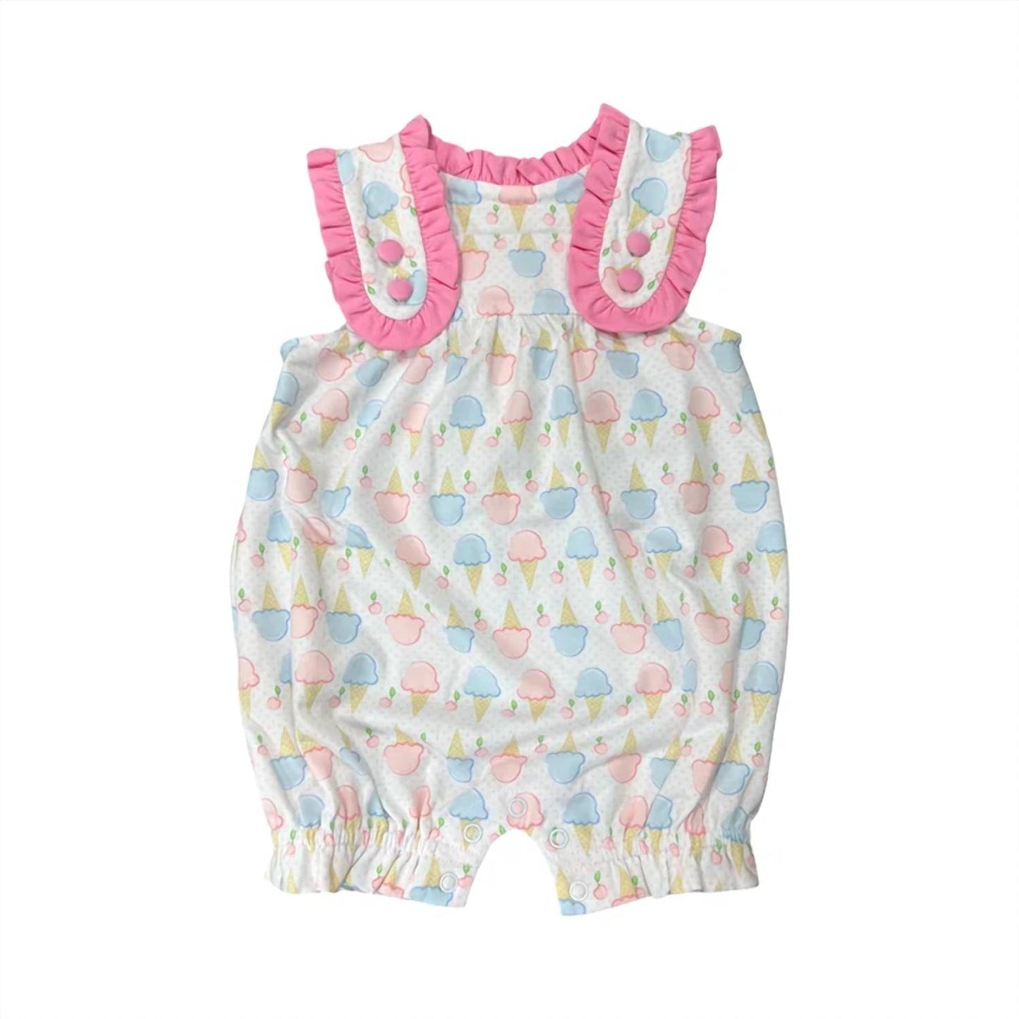 Girls Print Ruffle Straps Romper