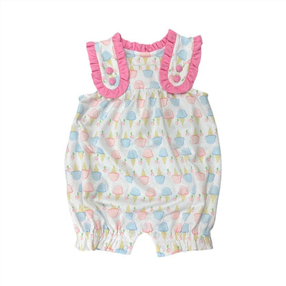 Girls Print Ruffle Straps Romper