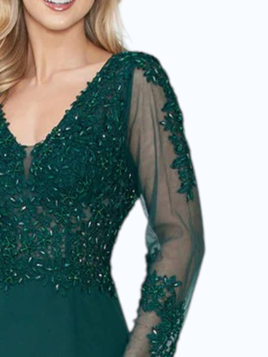 Mother Of The Bride Long Sleeve Beaded Evening Gown