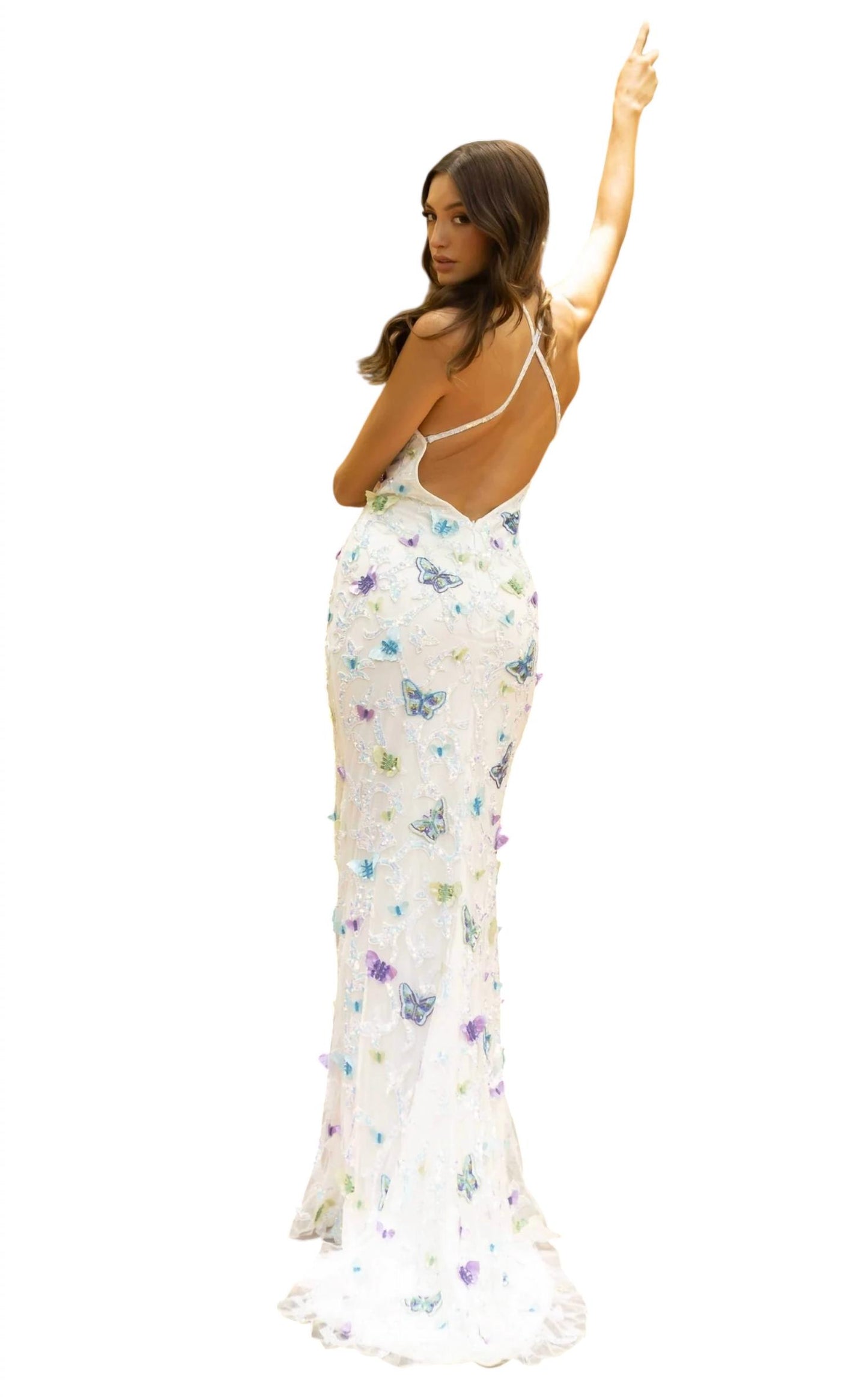 Beaded Butterfly Long Prom Dress