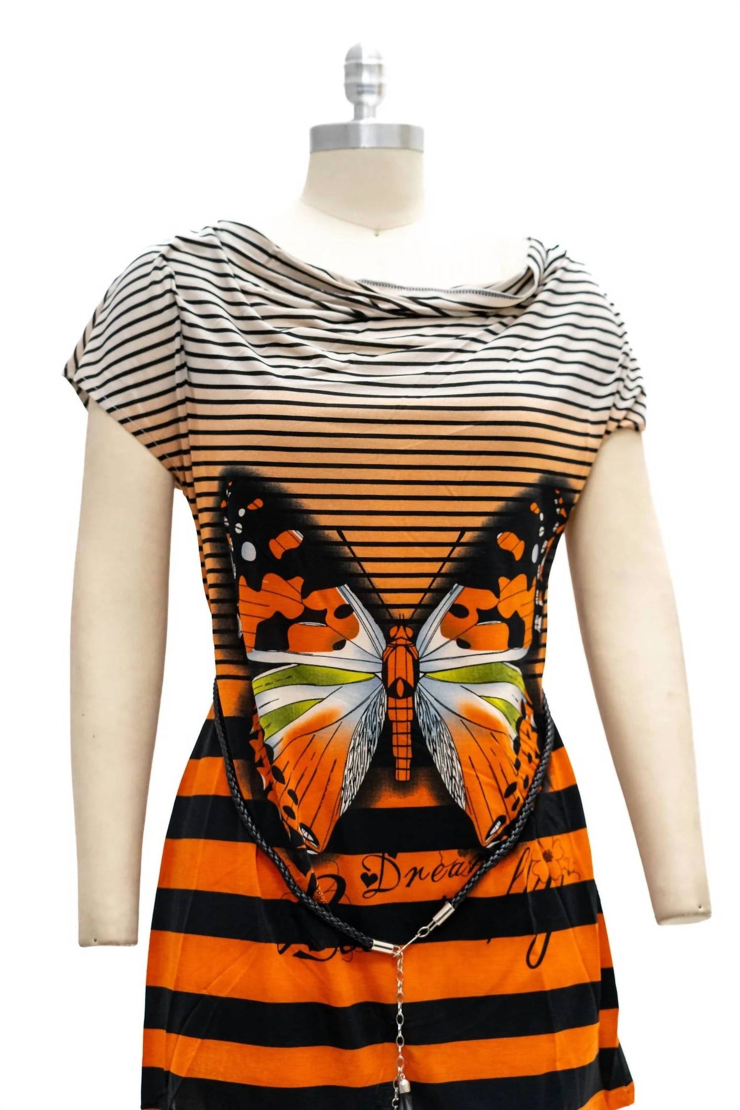 Women's Belted Cowl Neck Tunic Top