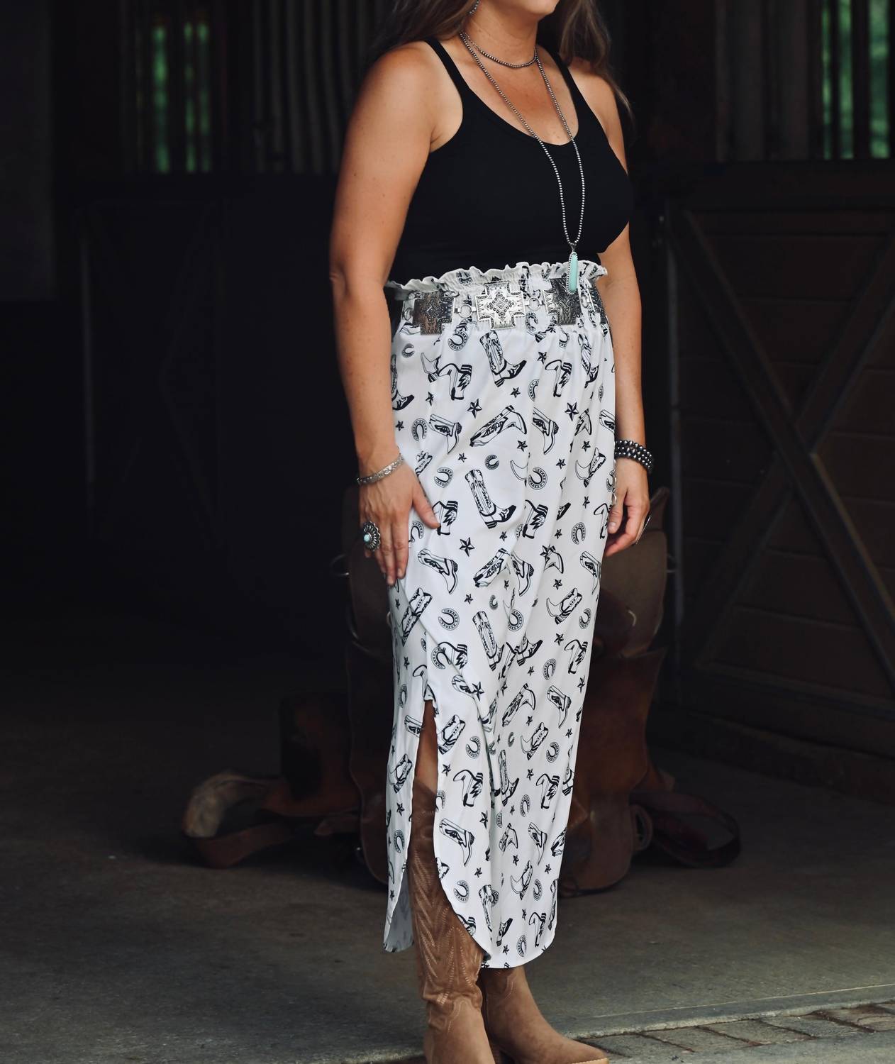 Lonestar Side Slits Smocked Waist Skirt